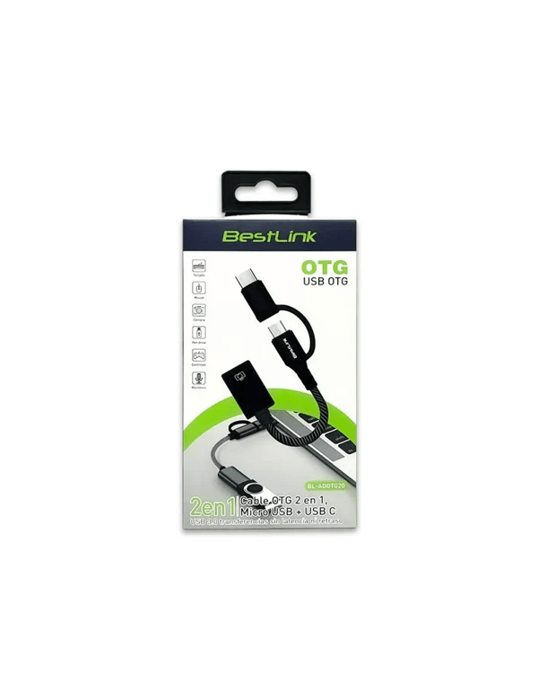 Cable OTG 2 en 1 MicroUSB + USB-C a USB-A 0