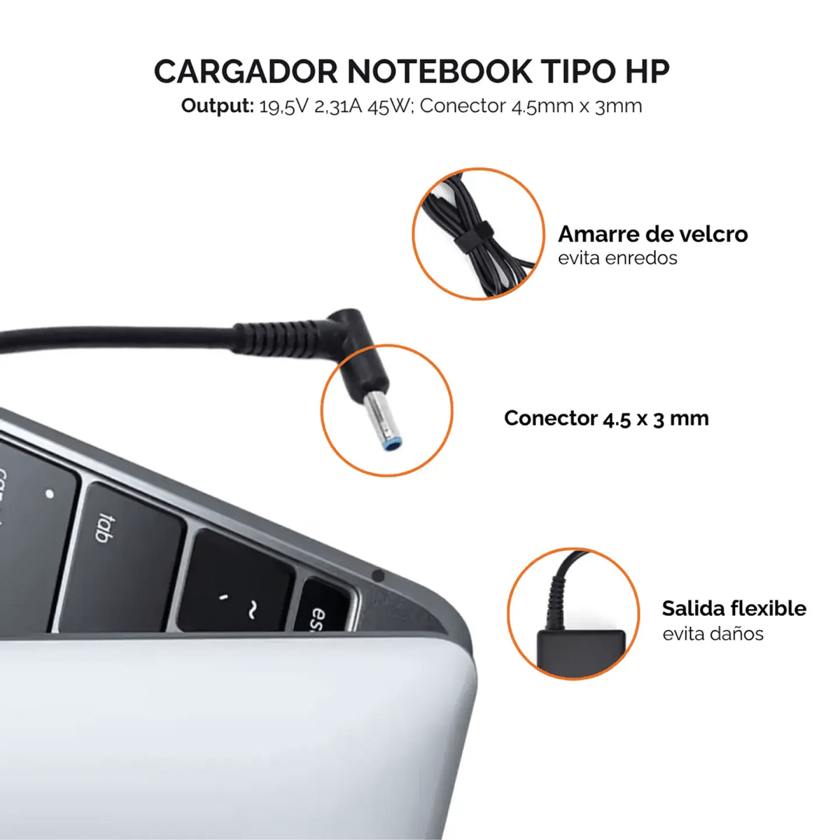 Cargador HP 19.5V 2.31A Punta Azul 4.5×3.0mm UTEK Alternativo 1