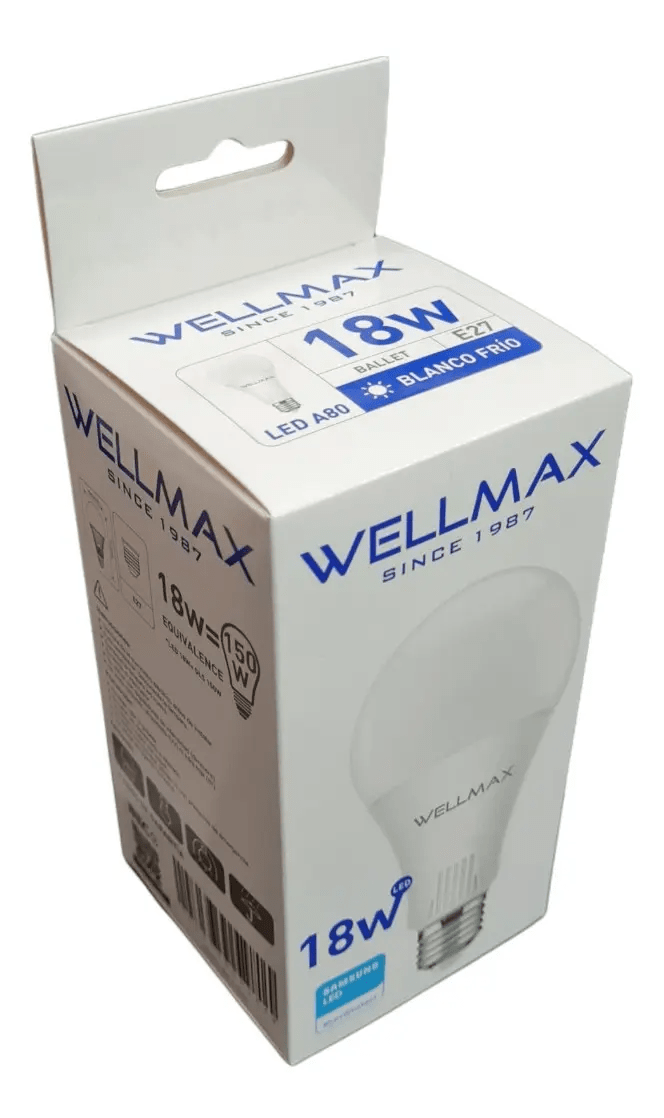 Ampolleta LED Wellmax 18W E27 1600 Lumens Luz Fría1