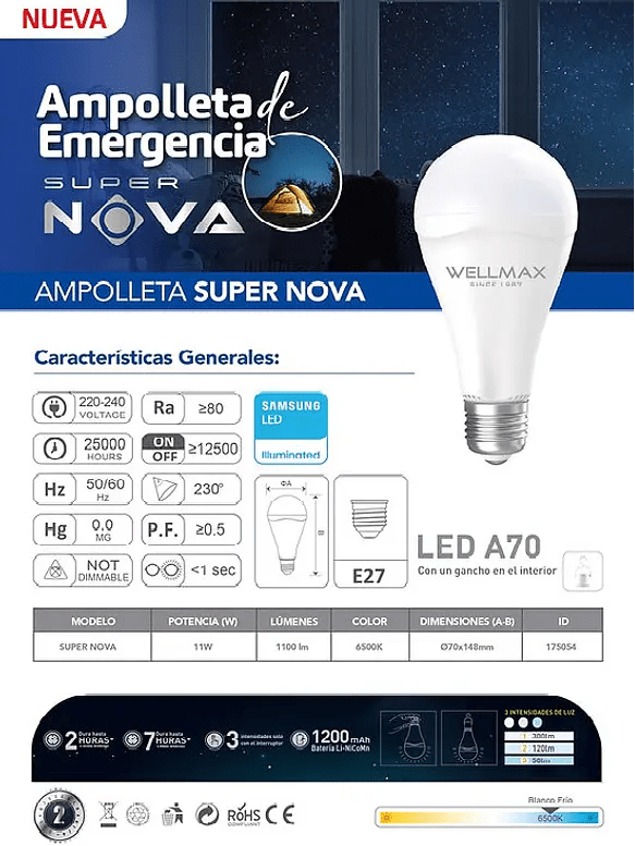 AMPOLLETA EMERGENCIA SUPERNOVA 11W WELLMAX3