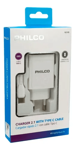 cargador  de celular  con cable tipo C carga rapida philco r2109 1