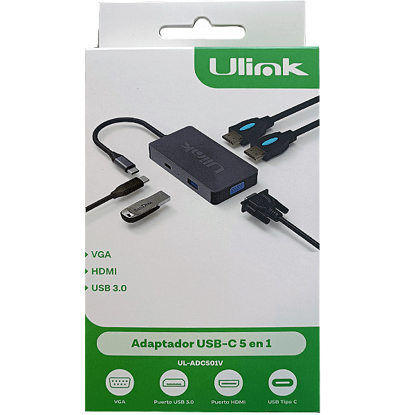 ADAPTADOR USB C A VGA-USB 3.0-HDMI- USB C ULINK3