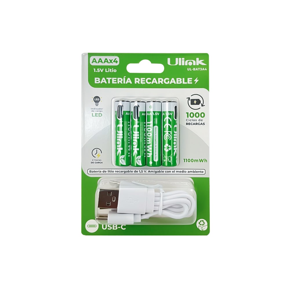 Pilas 4 x AAA con carga USB C de 1100 mWh Mod. UL-BAT3A4 ULINK 1