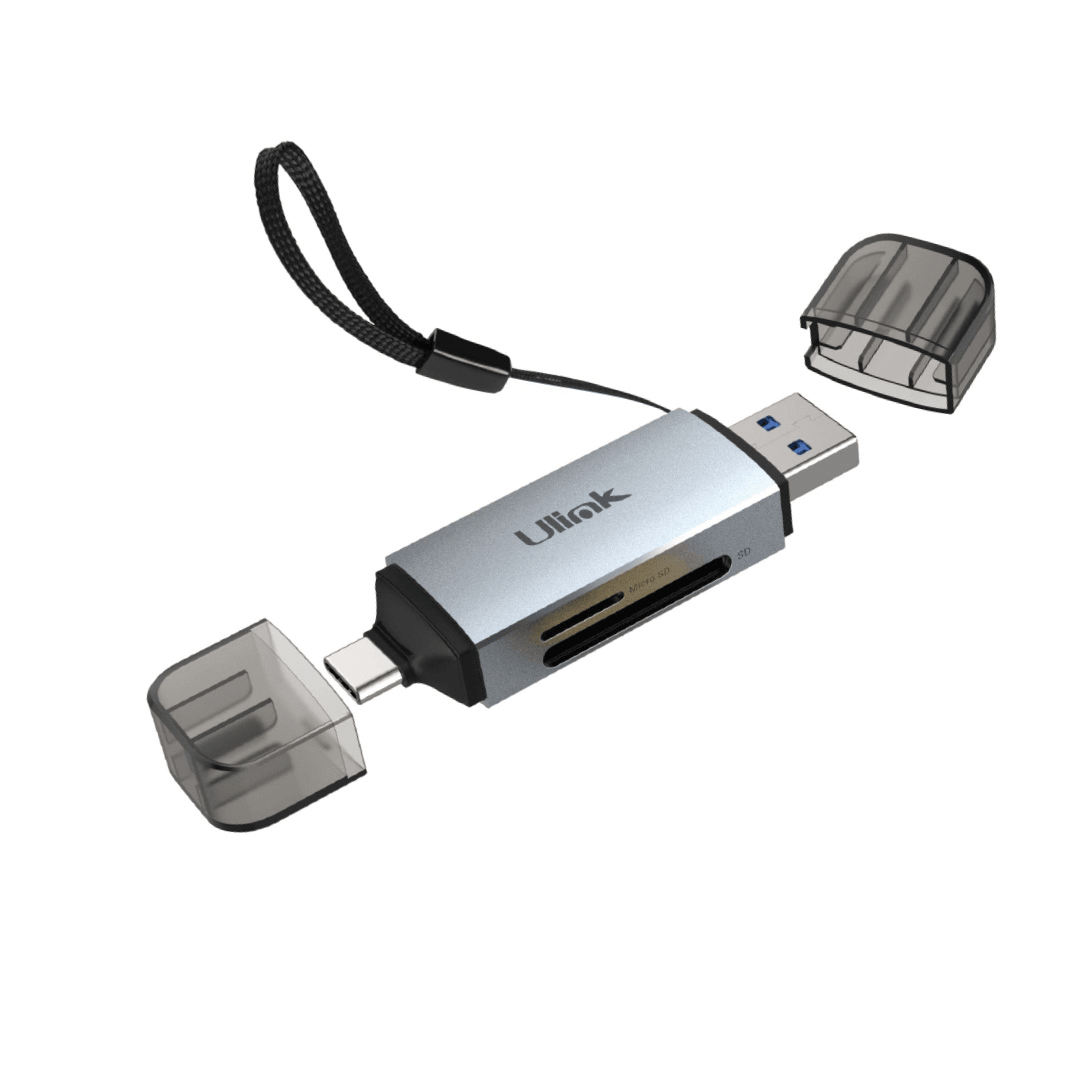 Lector de memoria dual USB C y USB 3.0 para tarjetas SD/Micro SD, aluminio/mod. UL-RD2102