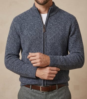 SWEATER FULL ZIP ALGODON CON INTERIOR DE POLAR AZUL I6001N077