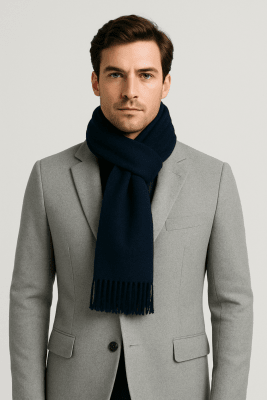 BUFANDA LISA AZUL MARINO PARA HOMBRE - LANA ACRÍLICA I5000N079