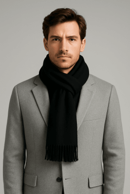 BUFANDA LISA NEGRA PARA HOMBRE - LANA ACRÍLICA I5000N009