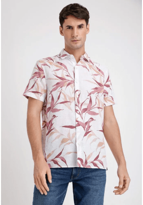 CAMISA MANA CORTA HOMBRE LINO ESTAMPADA ROSA VIEJO V6000N052