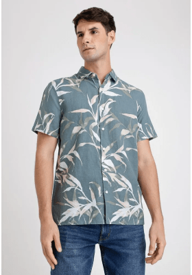 CAMISA MANA CORTA HOMBRE LINO ESTAMPADA VERDE V6000N012