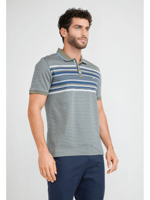 POLERA CASUAL POLO TEJIDA LISTADA VERDE MILITAR V6000N017