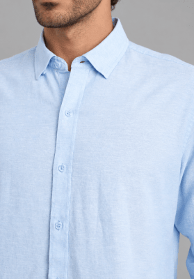 CAMISA MANGA LARGA DE LINO CELESTE V7000N070