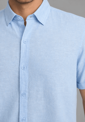 CAMISA MANGA CORTA DE LINO CELESTE V7000N070