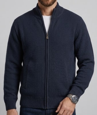 SWEATER FULL ZIP ALGODON CON INTERIOR DE POLAR DENIM I6001N084