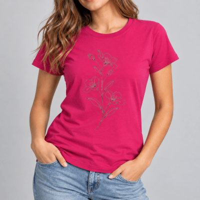POLERA MANGA CORTA ESTAMPADA ROSETON MUJER LI100N053