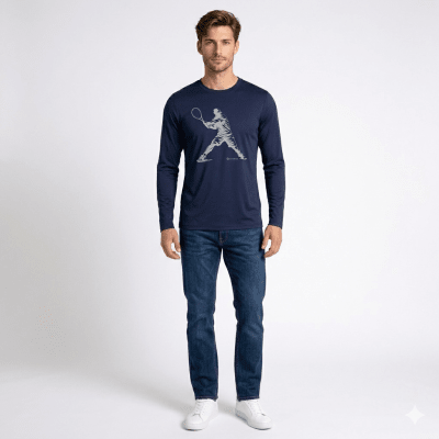 POLERA MANGA LARGA ESTAMPADA AZUL MARINO - TENIS I6000N079