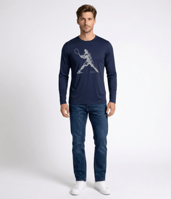 POLERA MANGA LARGA ESTAMPADA AZUL MARINO - TENIS I6000N079