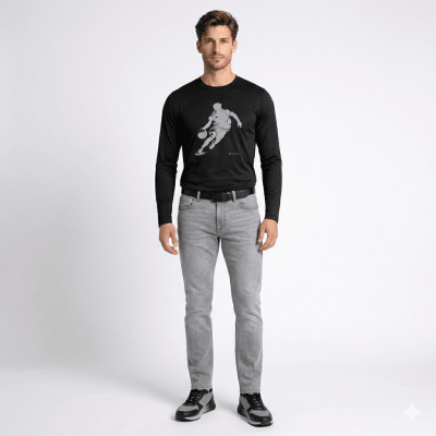 POLERA MANGA LARGA ESTAMPADA NEGRO - BASKETBALL I6000N009