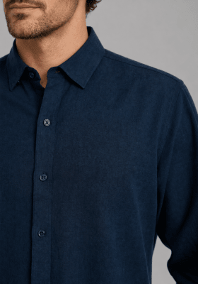 CAMISA MANGA LARGA DE LINO AZUL MARINO V7000N079