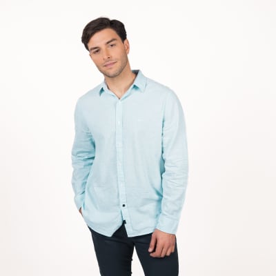 CAMISA MANGA LARGA LINO HOMBRE CELESTE V5040N070