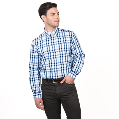 CAMISA MANGA LARGA ESCOCESA AZUL V5140N570