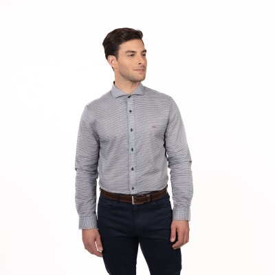 CAMISA MANGA LARGA ESTAMPADA AZUL MARINO V5301N579