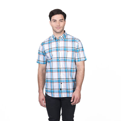 CAMISA MANGA CORTA HOMBRE ESCOCESA TURQUESA V5010N585