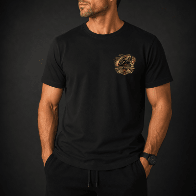 POLERA MANGA CORTA ESTAMPADA RIDE FAST RACE HARD NEGRA V7002N009
