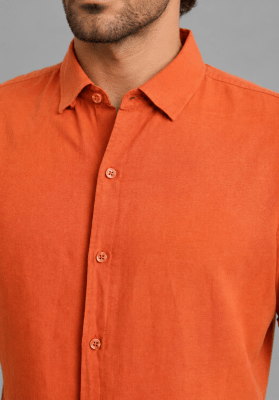 CAMISA MANGA CORTA DE LINO NARANJO V7000N042