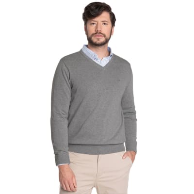 SWEATER CUELLO EN V ALGODÓN GRIS LI000N007