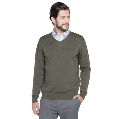 SWEATER CUELLO EN V ALGODÓN VERDE OLIVO LI000N095