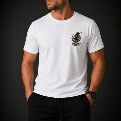 POLERA MANGA CORTA ESTAMPADA SKATE FAST LIVE HARD BLANCA V7002N001