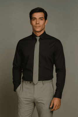 CAMISA LISA TAILORED FIT HOMBRE NEGRO LI060N009