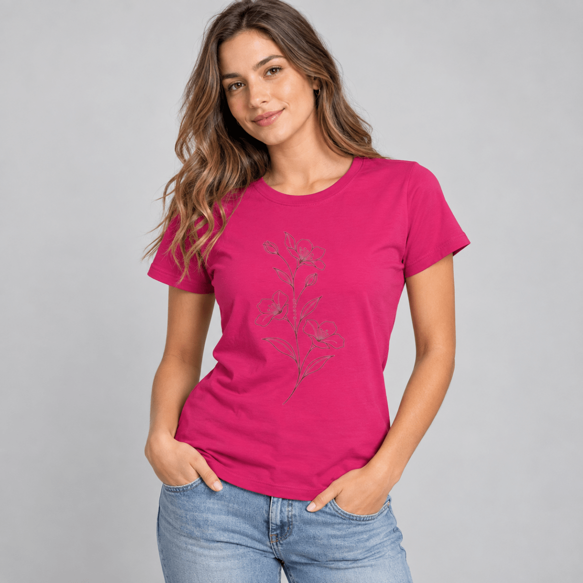 POLERA MANGA CORTA ESTAMPADA ROSETON MUJER LI100N0532