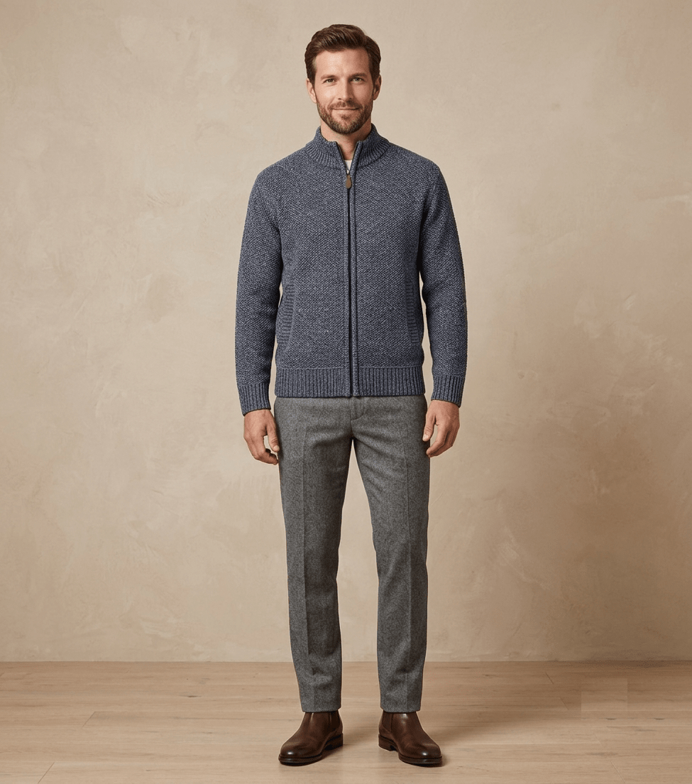 SWEATER FULL ZIP ALGODON CON INTERIOR DE POLAR AZUL I6001N0772