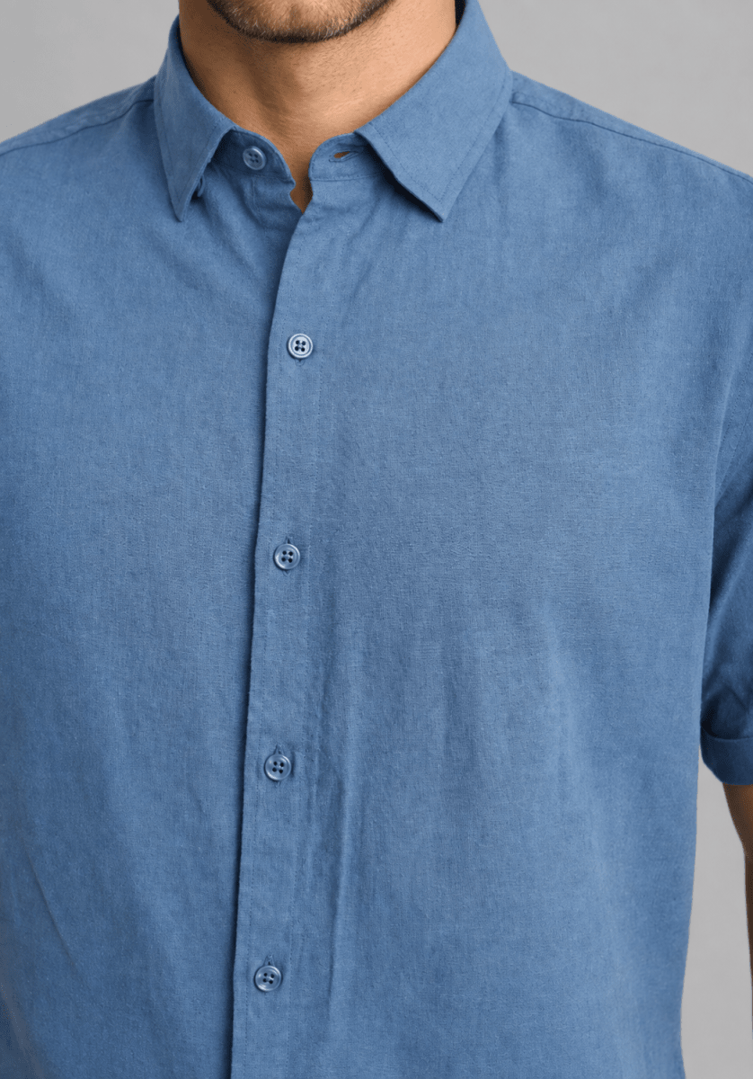CAMISA MANGA CORTA DE LINO AZUL V7000N0771