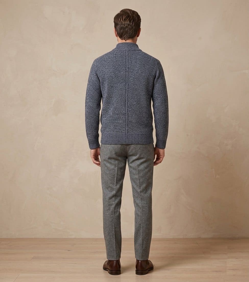 SWEATER FULL ZIP ALGODON CON INTERIOR DE POLAR AZUL I6001N0773