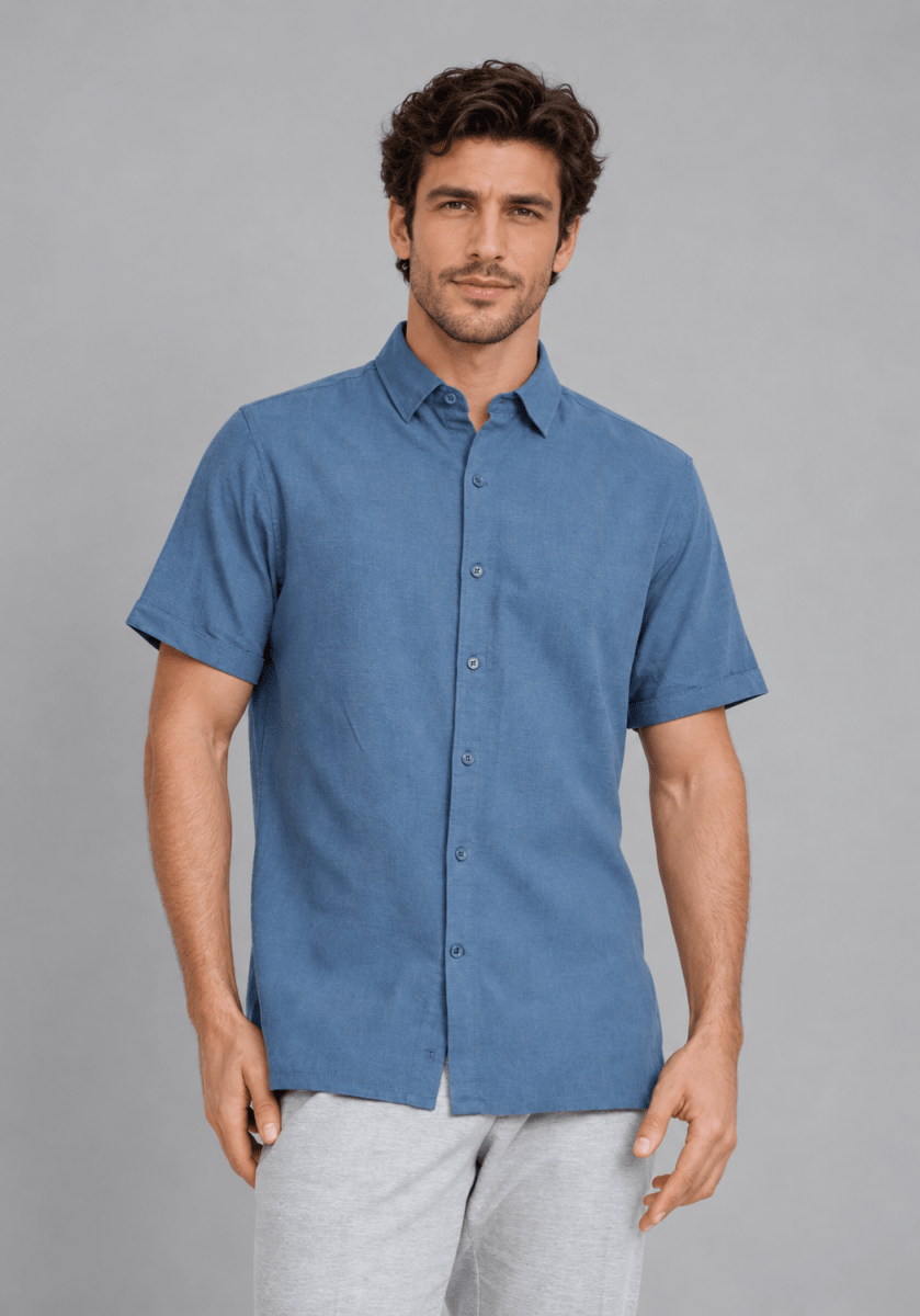 CAMISA MANGA CORTA DE LINO AZUL V7000N0772