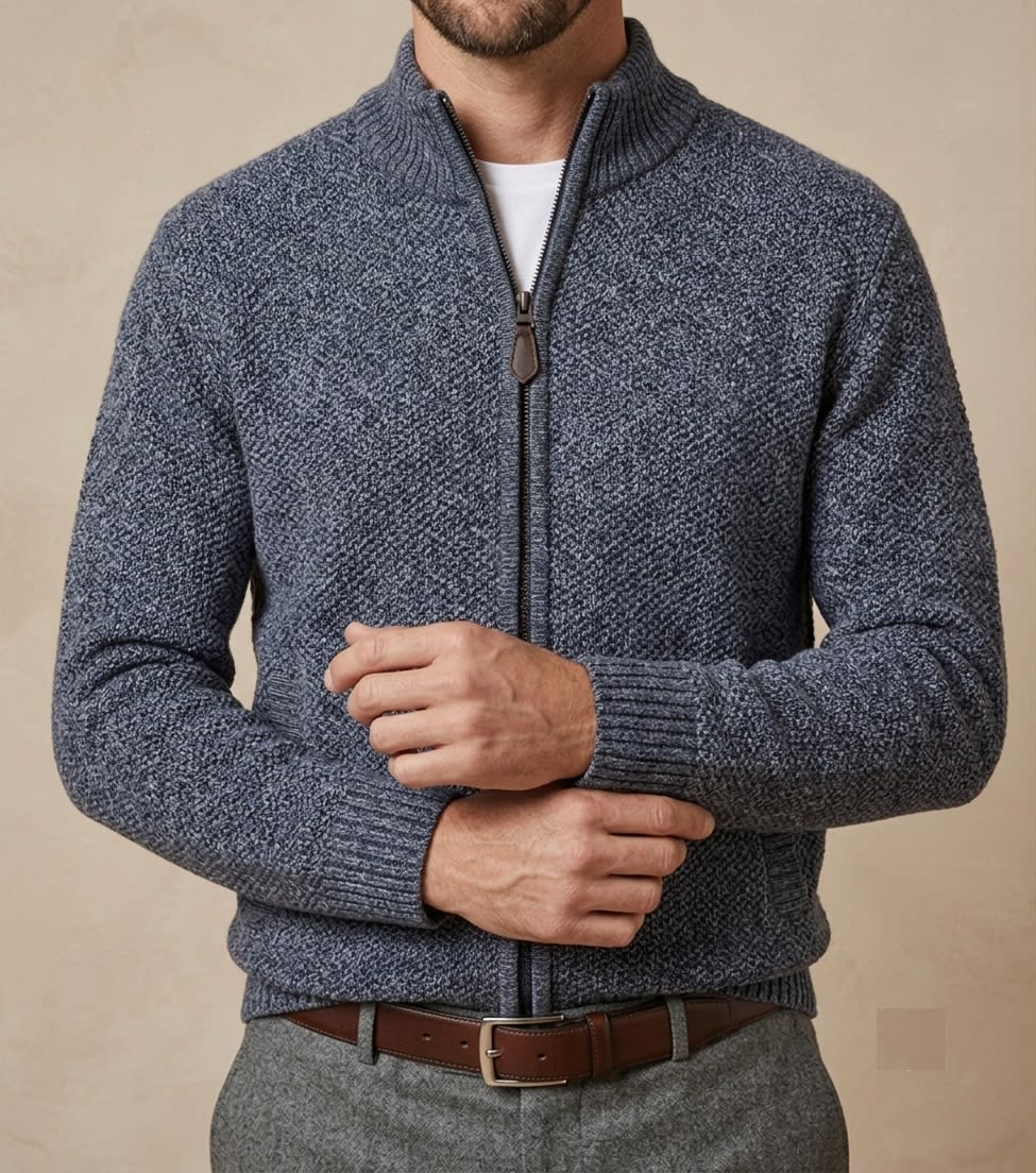 SWEATER FULL ZIP ALGODON CON INTERIOR DE POLAR AZUL I6001N0771