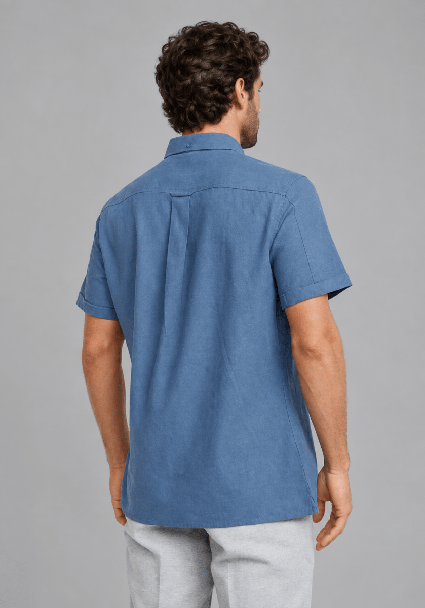 CAMISA MANGA CORTA DE LINO AZUL V7000N0773