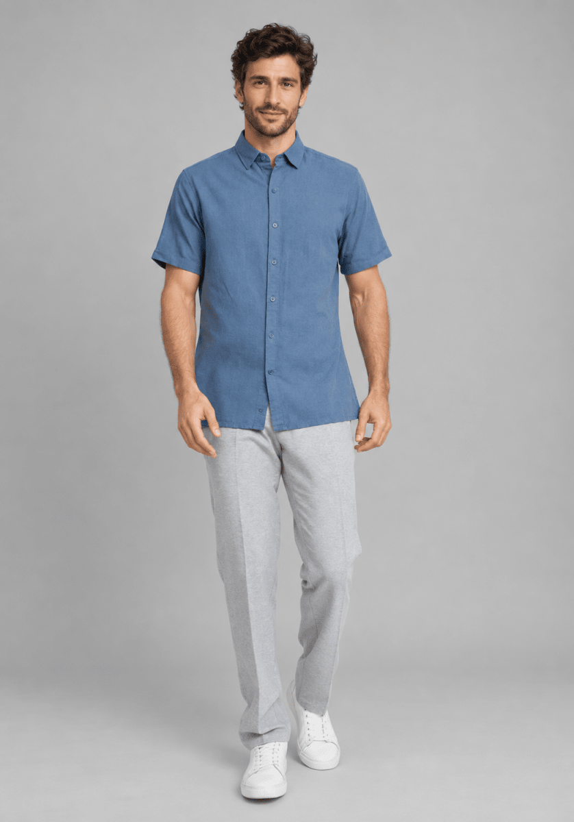 CAMISA MANGA CORTA DE LINO AZUL V7000N0774