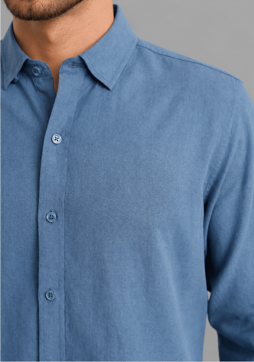 CAMISA MANGA LARGA DE LINO AZUL PIEDRA V7000N0741