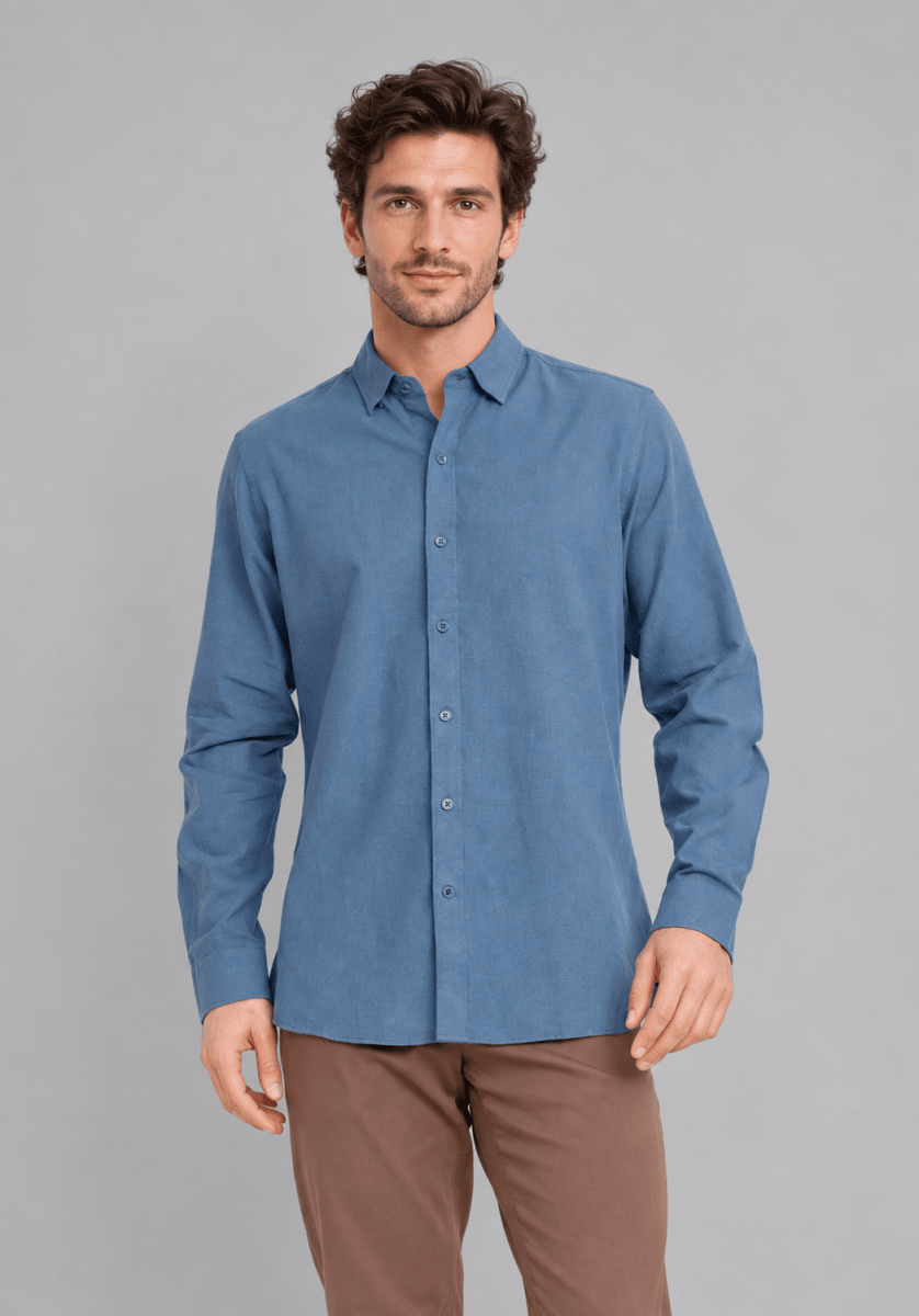 CAMISA MANGA LARGA DE LINO AZUL PIEDRA V7000N0742