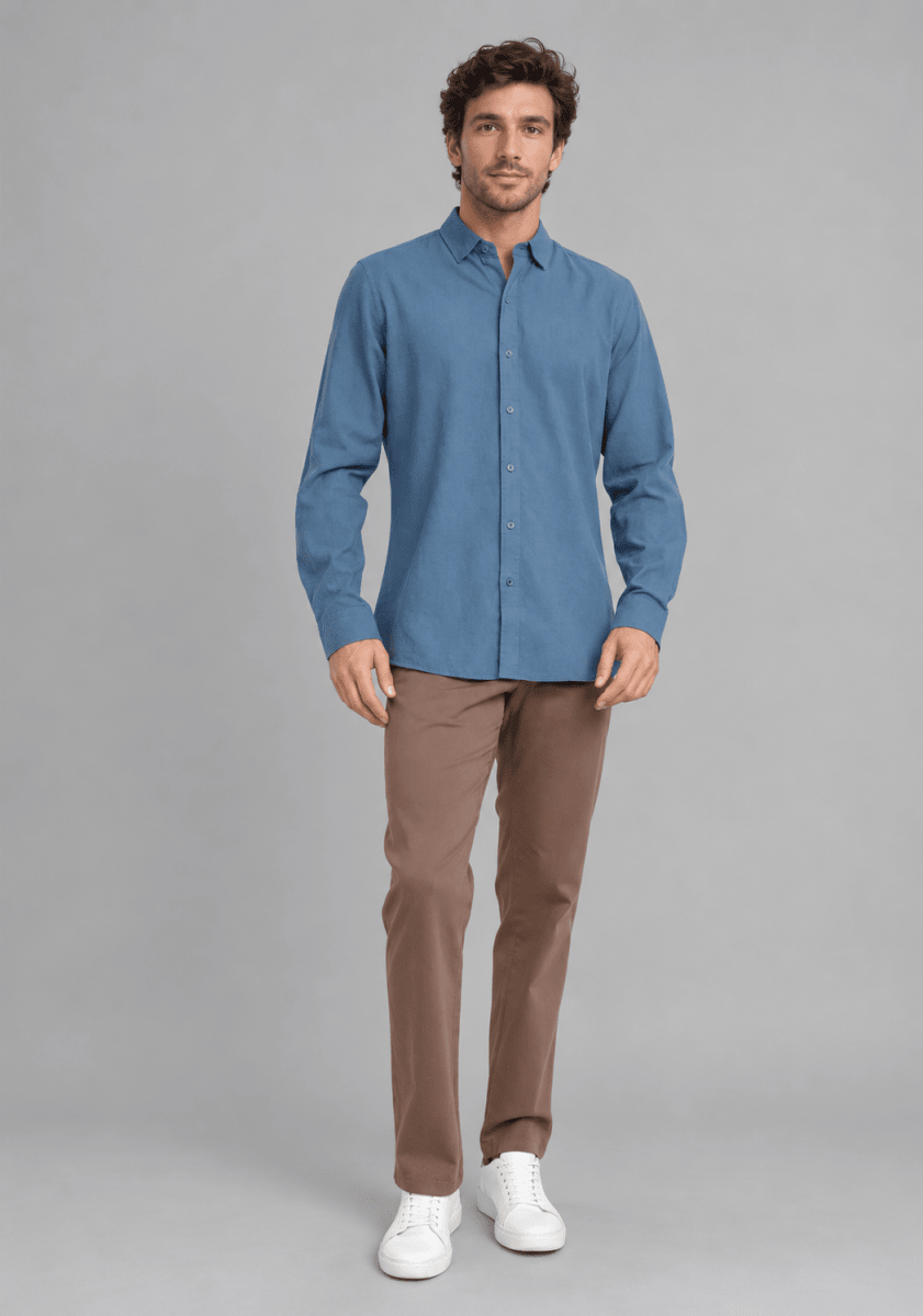 CAMISA MANGA LARGA DE LINO AZUL PIEDRA V7000N0744