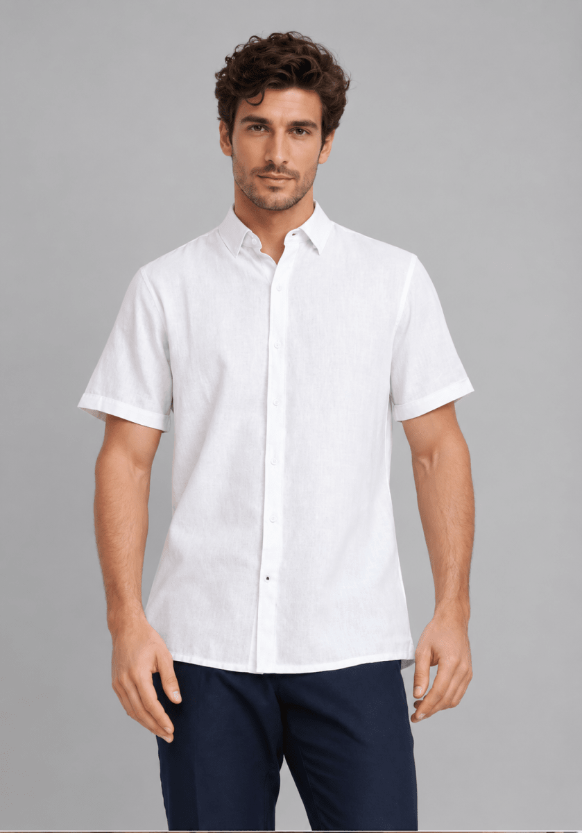 CAMISA MANGA CORTA DE LINO BLANCO V7000N0012