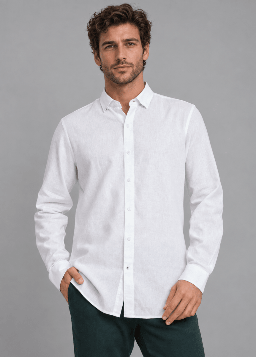 CAMISA MANGA LARGA DE LINO BLANCO V7000N0012