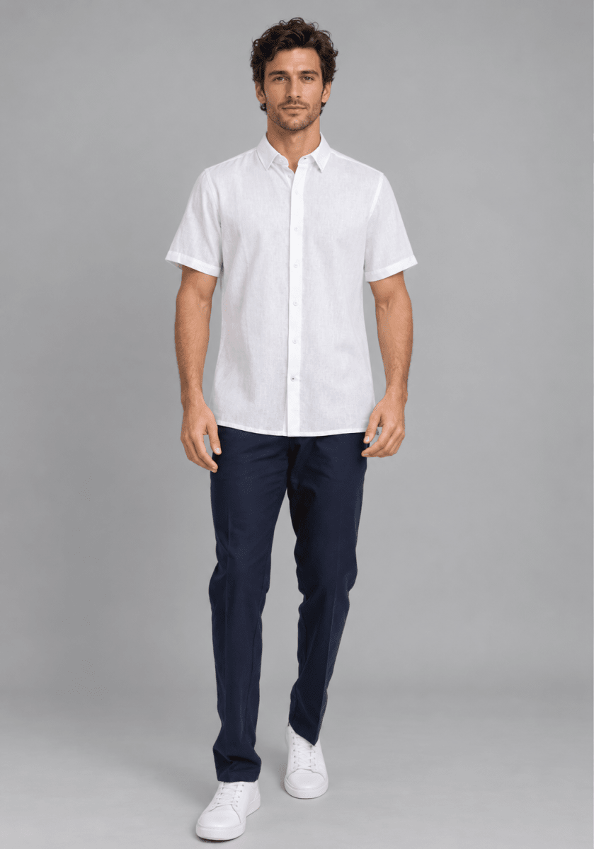 CAMISA MANGA CORTA DE LINO BLANCO V7000N0014