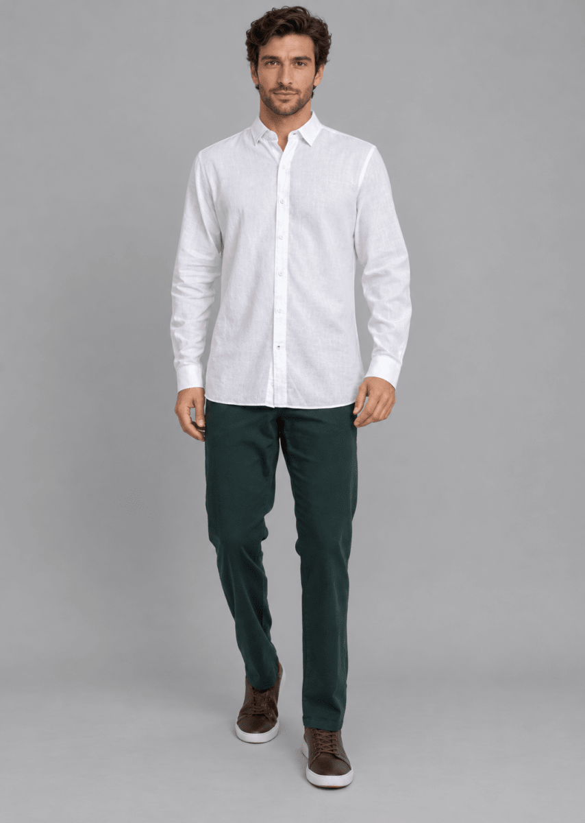 CAMISA MANGA LARGA DE LINO BLANCO V7000N0014