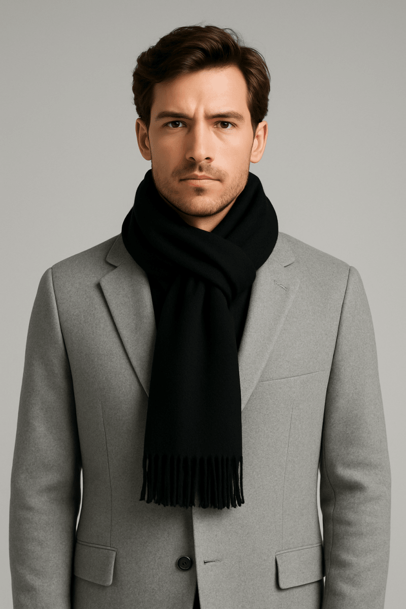 BUFANDA LISA NEGRA PARA HOMBRE - LANA ACRÍLICA I5000N0091