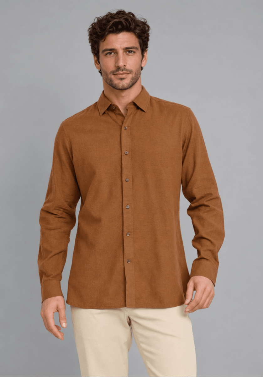 CAMISA MANGA LARGA DE LINO CAFE V7000N0382