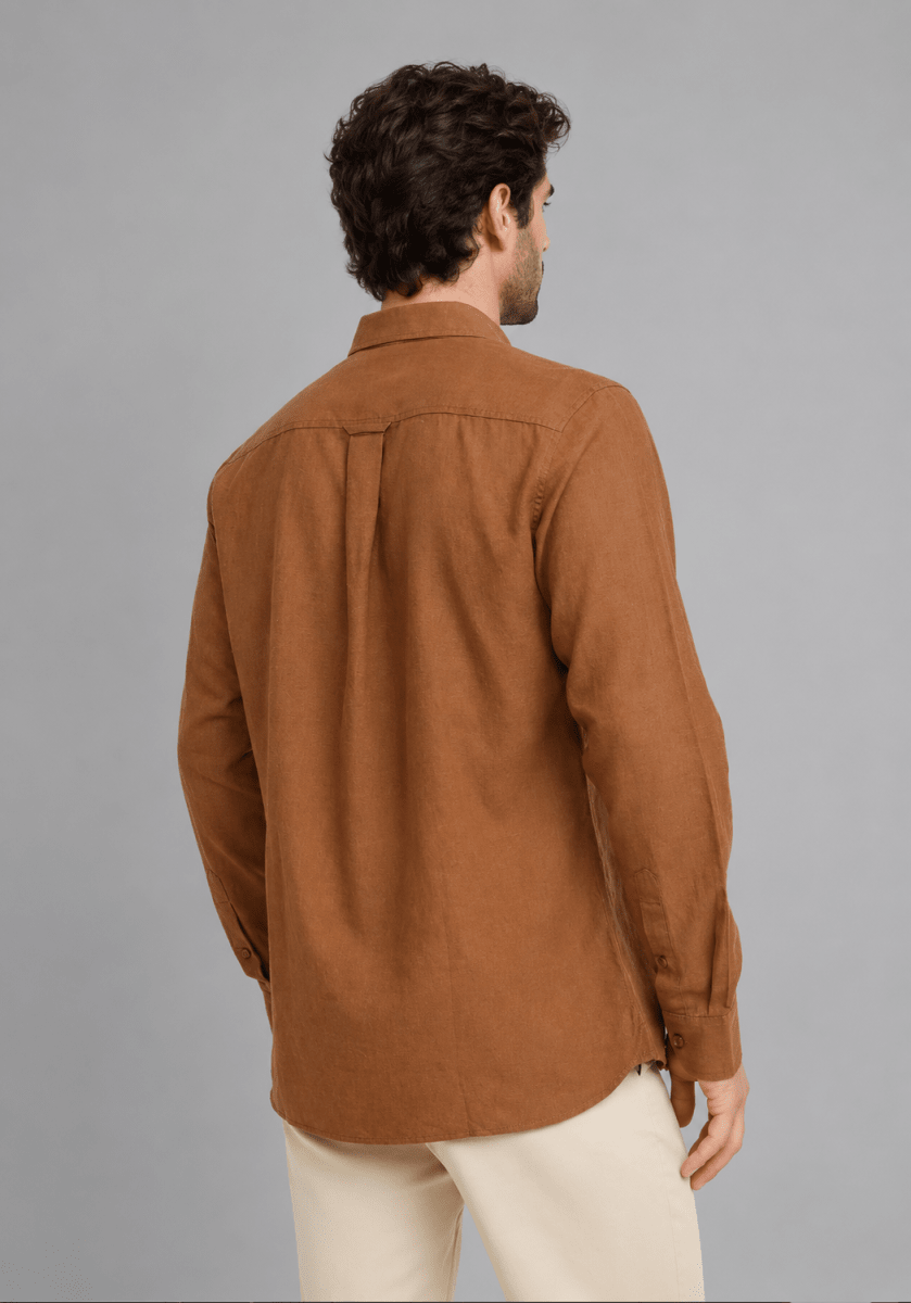 CAMISA MANGA LARGA DE LINO CAFE V7000N0383